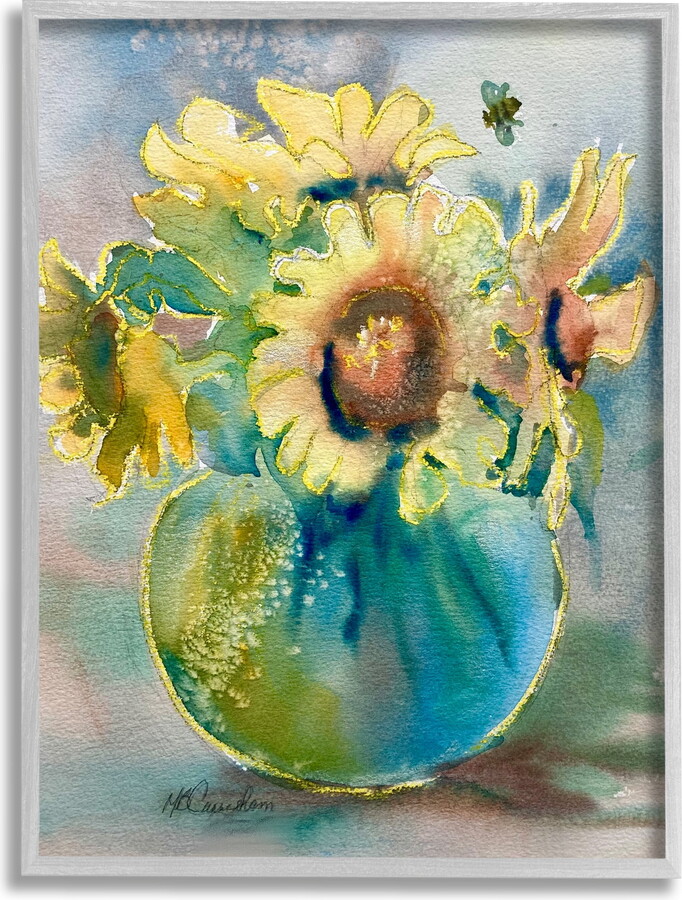 Stupell Industries Modern Yellow Daisies Botanical & Floral Painting Gray Framed Art Print Wall Art, 16 x 20