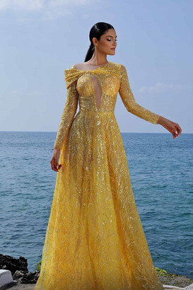 Trendy mustard yellow floor length georgette gown - G3-WGO2375 |  G3fashion.com