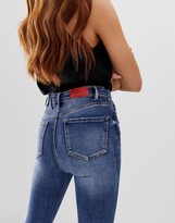 Thumbnail for your product : Stradivarius super high waist skinny jean in mid blue