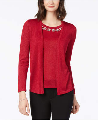 NY Collection Embellished Layered-Look Sweater
