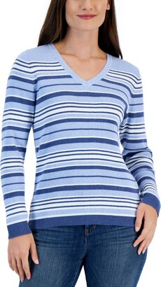 Karen Scott Women's Cotton Striped Iysha Sweater, Created for Macy's