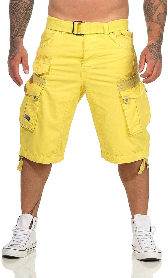 Geographical Norway PANORAMIQUE MEN - Men's Casual Cotton Bermuda Shorts -  Men's Sport Cargo Breathable Chino Bermudas - Short Belted Normal Fit  Comfortable YELLOW L - ShopStyle