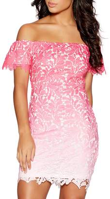 Quiz Pink Crochet Bardot Bodycon Dress