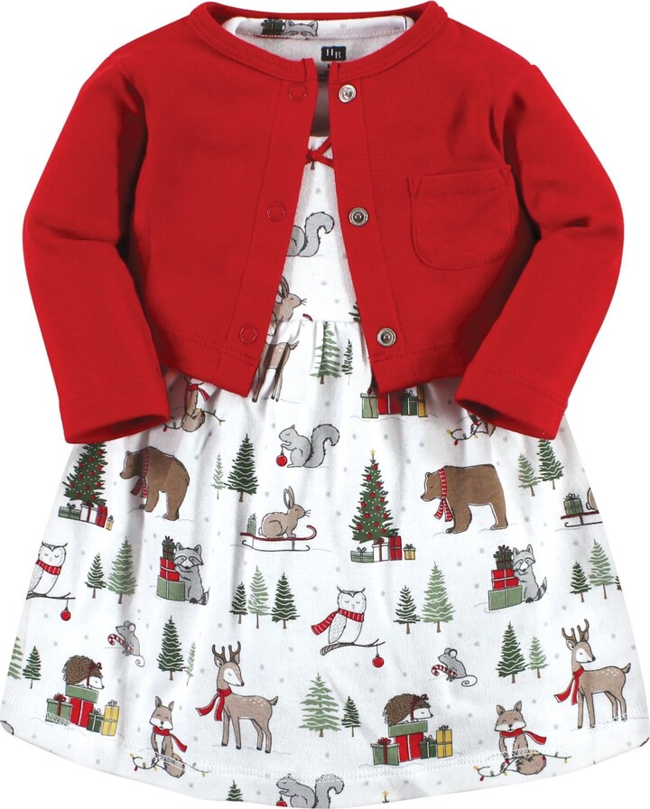 Hudson Baby Baby Girls Hudson Comfortable Cotton Dress and Matching Cardigan Set