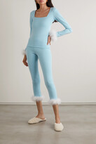 Thumbnail for your product : Sleeper The Weekend Chic Feather-trimmed Recycled Jersey Top And Leggings Set - Blue