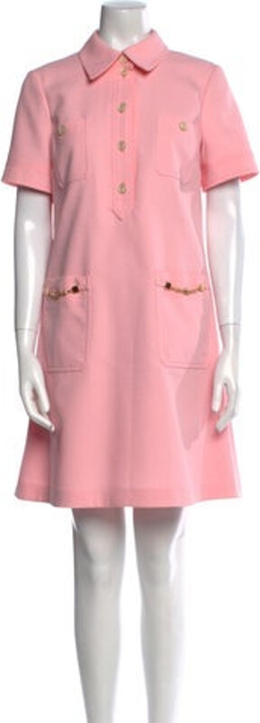 Gucci Shirtdress By Alessandro Michele Pink Faux Pearl Accents & Interlocking G Logo Short Sleeve with Collar Concealed Zip Closure at Back Designer