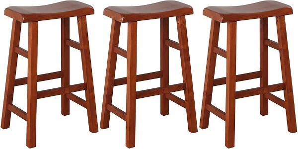 eHemco eHemcoHeavy-DutySolidWoodSaddleSeatKitchenCounterBarstools,29Inches,Setof3,DarkOak