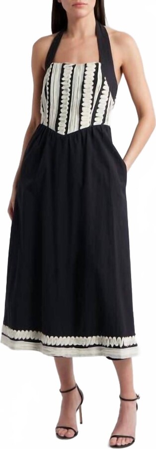 Adelyn Rae Fernanda Halter Ribbon Blocked Midi Dress In Black/ Cream