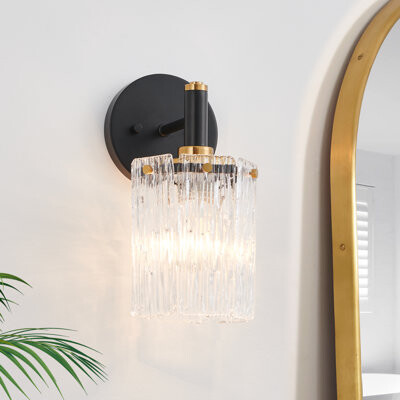 1-light Armed Sconce With Textured Glass Shade