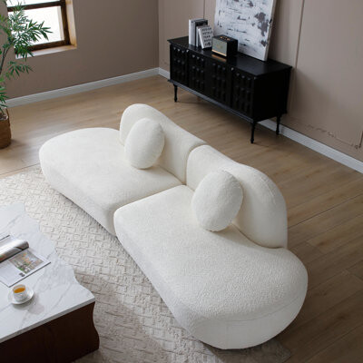 Orren Ellis Boucle 3 - Seater In White, Modern Design With Crescent Shape And Butterfly , Ideal For , High Density Sponge Filling Comfortable Medium Soft Seat, Eu
