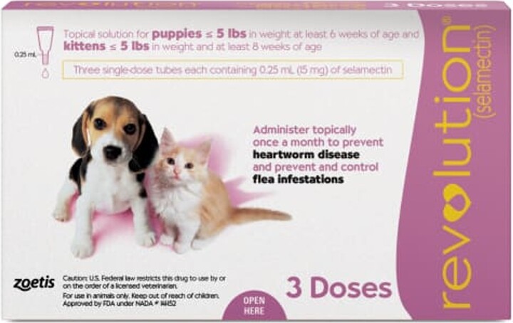 Revolution 15 mg Selamectin Topical Solution for Puppy & Kitten, under 5 lbs, 3 treatments