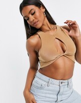 Thumbnail for your product : Missy Empire Missyempire exclusive not so basic keyhole crop top in camel