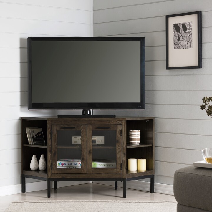 Leick Home Tableau Vintage Oak Corner TV Console on Black Metal Base, Fits 50" TV's ShopStyle