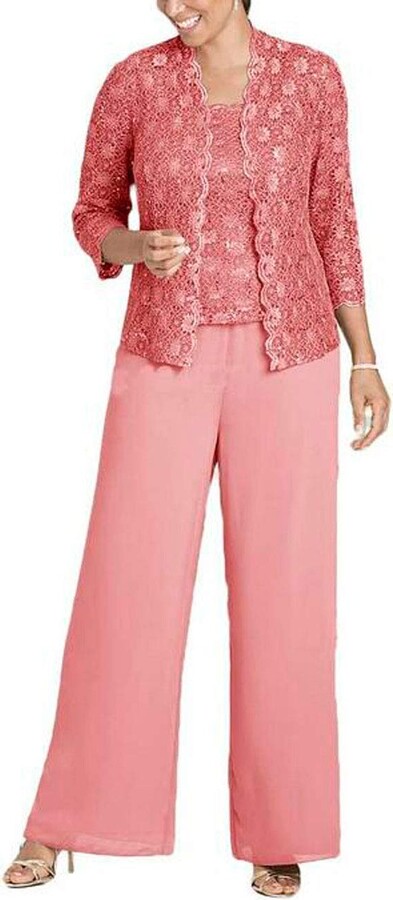 Botong 3 PC Chiffon Women Outfits Lace Mother of The Bride Pants Suit ...