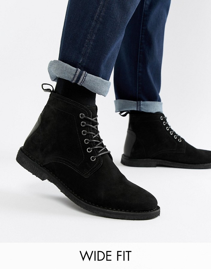 ASOS DESIGN Wide Fit desert boots in black suede with leather detail -  ShopStyle