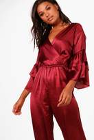 Thumbnail for your product : boohoo Satin Ruffle Sleeve Culotte Jumpsuit