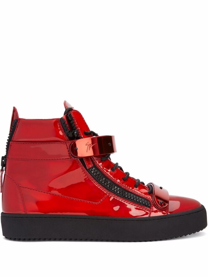 Red Straps Strappy High Top Mens Sneakers Shoes Boots