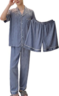 RAFYZY Men's 3-Pcs Pajamas Set Cotton Button Down Sleepwear Short