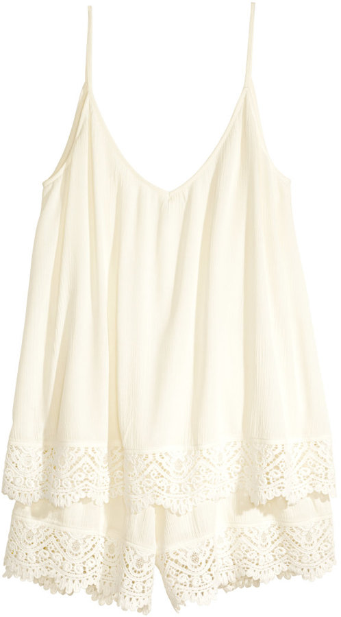 H&M Jumpsuit with Lace - Natural white - Ladies - ShopStyle Shorts