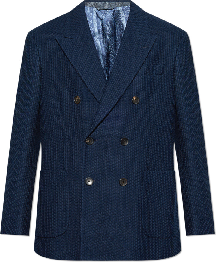 Etro Cotton Blazer With Closed Lapels, , Navy - Blue