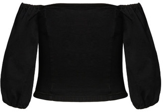 City Chic Denim Puff Shirt - black wash