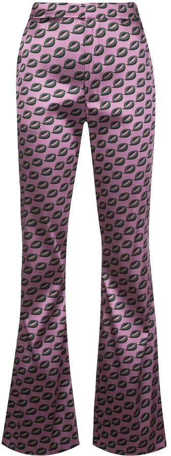 purple flared trousers