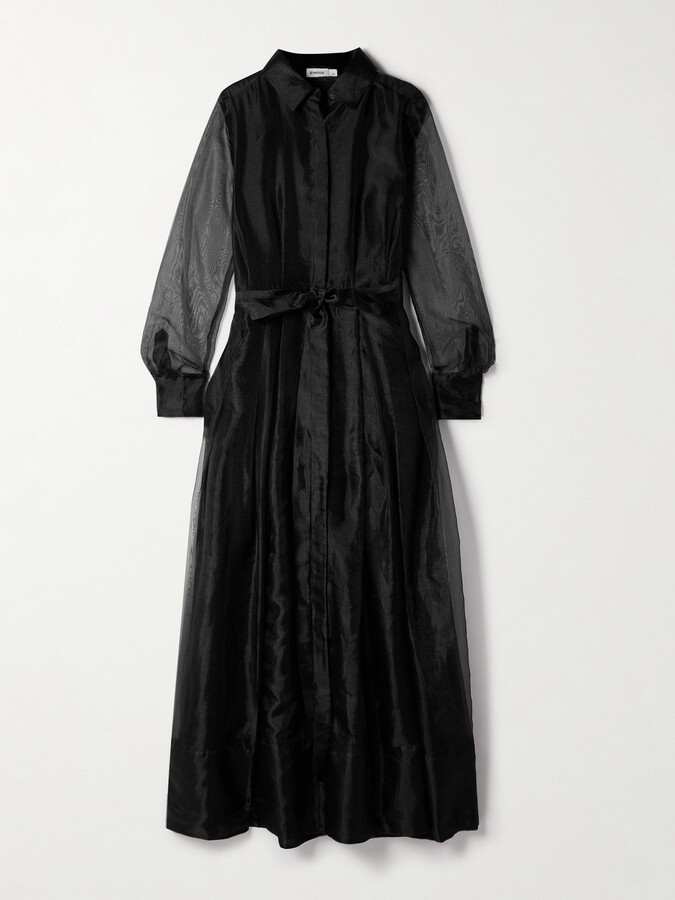 SIMKHAI - Montgomery Belted Pleated Organza Midi Dress - Black