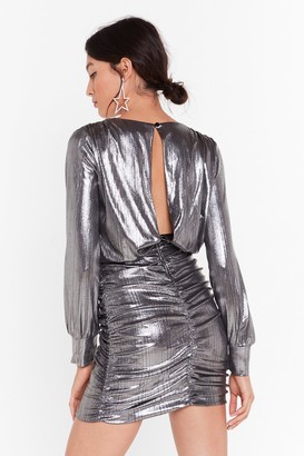 Nasty Gal Womens Let's Have a Good Shine Metallic Mini Dress - Grey - L