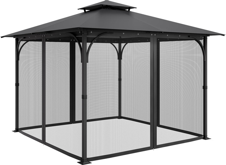 KFFKFF Gazebo Netting Replacement, Compatible with Most 10 x 10 x 6.5 FT Gazebos, Outdoor Mesh Curtain with 4 Panels, Patio Sidewall Netting with Double Zippers, Canopy Screen for Insect Protection