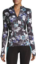 Thumbnail for your product : adidas by Stella McCartney Essentials Adizero Floral-Print Hooded Pullover, Black/Deepest Purple