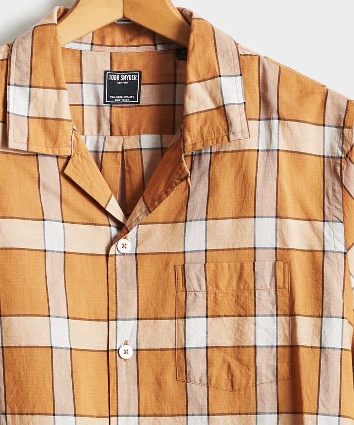 Todd Snyder Vintage Plaid Camp Collar Long Sleeve Shirt in Gold ShopStyle