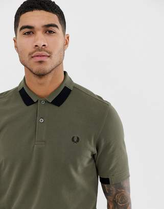 Fred Perry colour block collar polo in green