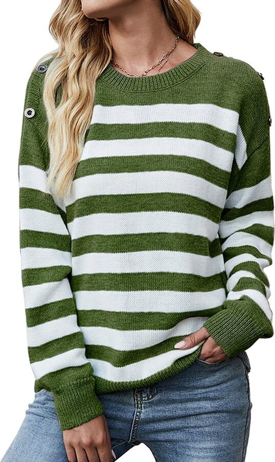 olive green crew neck sweater women's