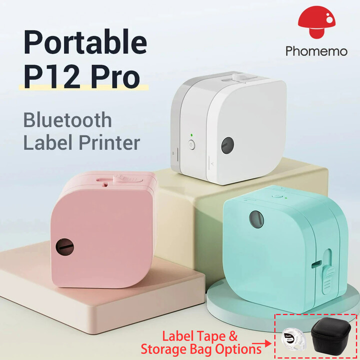 Phomemo Label Maker P12 PRO w/ Tape 12mm Rechargeable Portable Bluetooth Inkless Printer Multiple Template Icon for Office Home