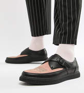Thumbnail for your product : ASOS DESIGN monk creeper shoes in black faux leather with pink contrast panel