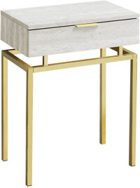 Latitude Run Accent Table With Storage Drawer, Beige Marble-Like Laminate And Gold Metal Base, Modern For Living Room Bedroom As Side Or End Marble Look Metal, Dra