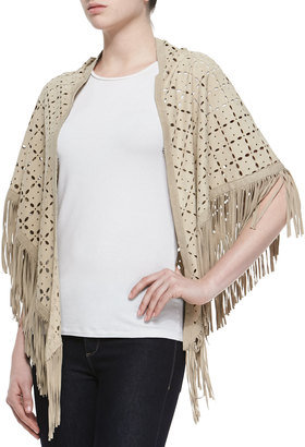 LaMarque Cora Suede Perforated Fringe-Trimmed Shawl