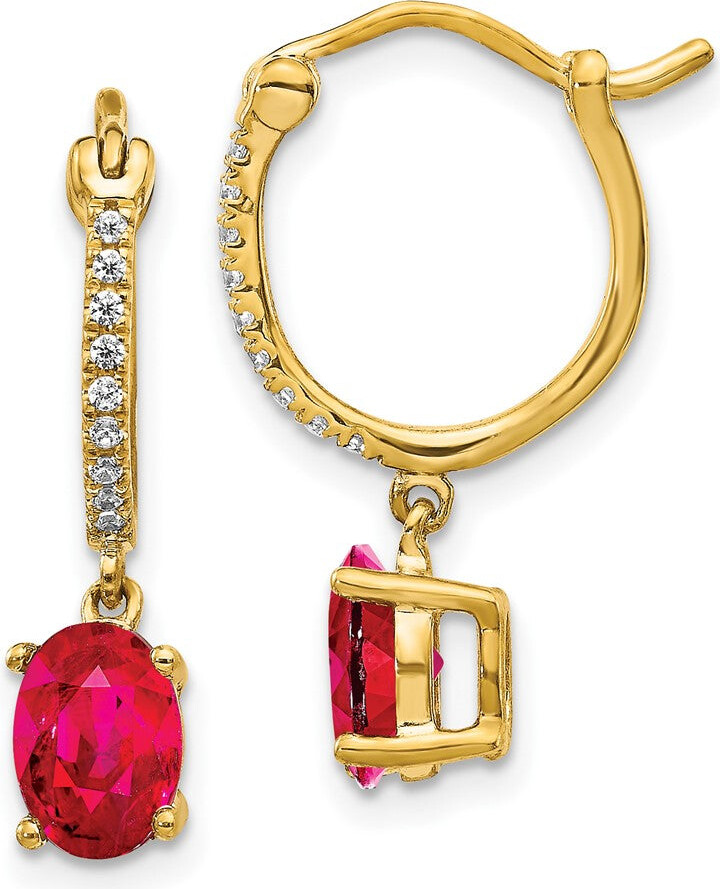 Diamond2Deal 14k Yellow Gold 1/10ct Diamond and Ruby Dangle Hoop Earrings