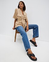 Thumbnail for your product : AERE Women's Neutrals Blazers - Linen Short Sleeve Wrap Blazer