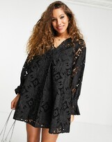 Thumbnail for your product : ASOS DESIGN premium trapeze mini shirt dress in patched lace in black