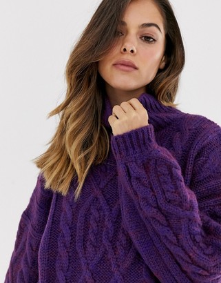 Moon River high neck chunky cable knit jumper