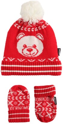 Moschino Jacquard Wool Blend Knit Hat & Gloves