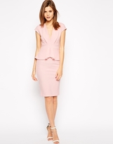 Thumbnail for your product : ASOS Textured Deep Plunge Peplum Midi Dress - Nude