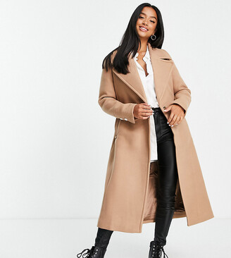 Forever New Petite wrap midi coat in camel - ShopStyle