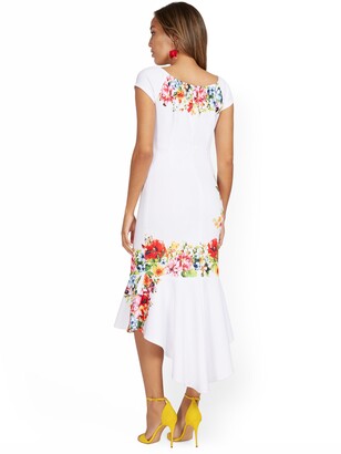 New York & Co. Floral-Print High-Low Ruffle-Hem Dress |