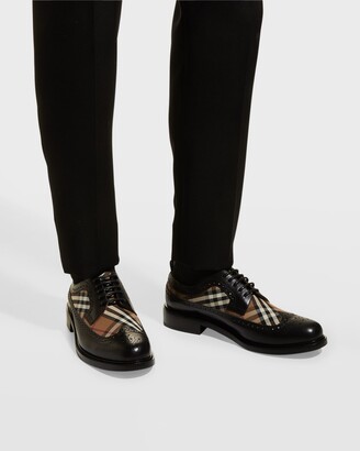 Burberry Men's Leather & Check Textile Wingtip Oxford Shoes