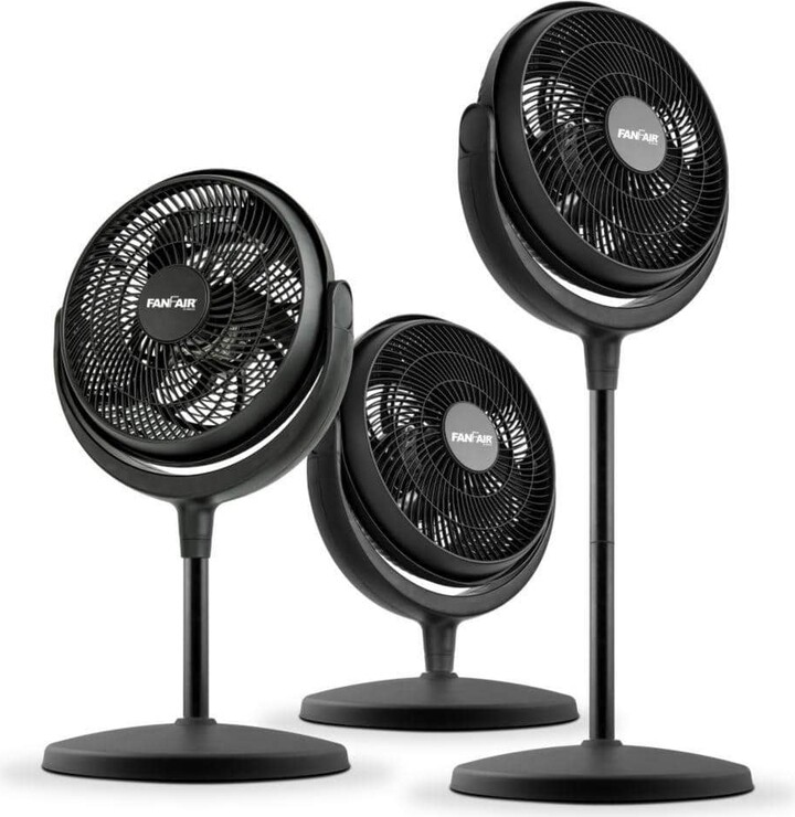 FanFair 12 in. 3 in 1 High Performance Portable Pedestal Fan in Black