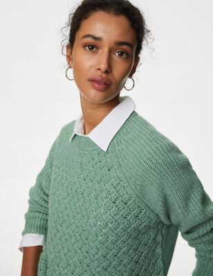 M&S Collection Textured Crew Neck Jumper - ShopStyle