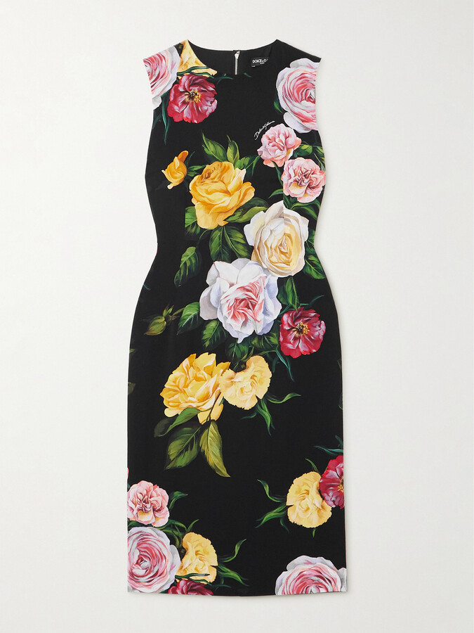 Dolce & Gabbana - Floral-print Stretch-silk Charmeuse Dress - Black