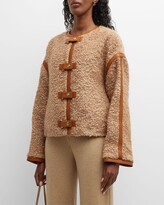 Buckle-Front Leather-Trim Cashmere 